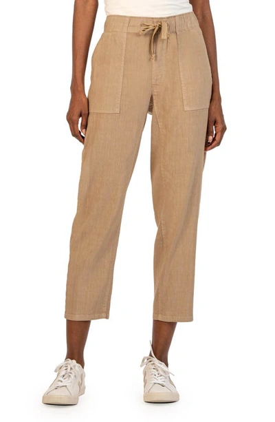 Shop Kut From The Kloth Rosalie Linen Blend Drawstring Ankle Pants In Khaki