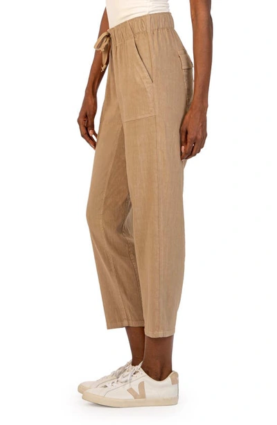 Kut From The Kloth Rosalie Linen Blend Drawstring Ankle Pants In Khaki