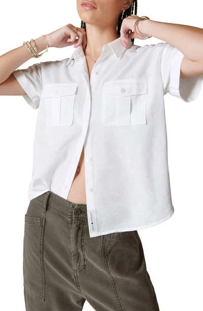 Shop Lucky Brand Workwear Cotton & Linen Button-up Shirt In Bright White