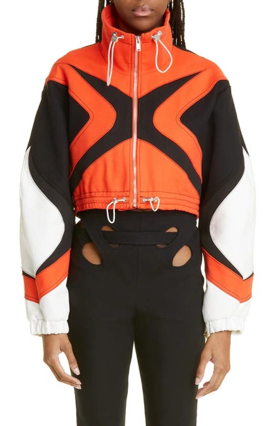 Shop Dion Lee Monstera Crop Stretch Organic Cotton Tech Jacket In Fluoro Red White