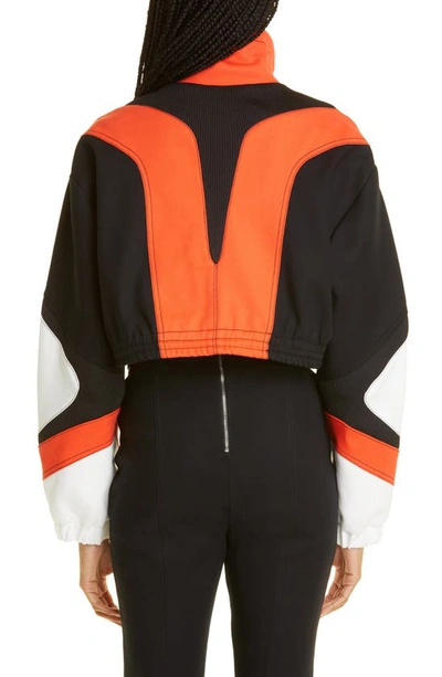 Shop Dion Lee Monstera Crop Stretch Organic Cotton Tech Jacket In Fluoro Red White