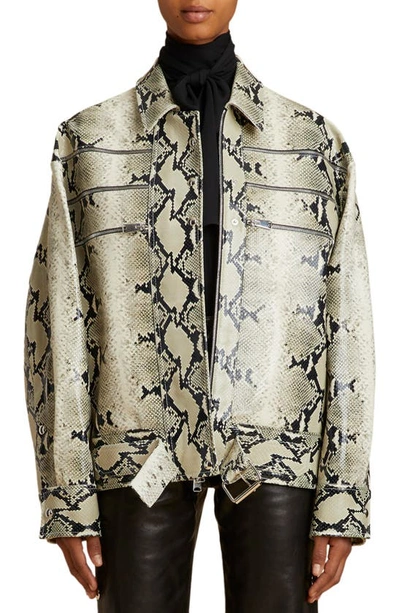 Shop Khaite The Tania Oversize Python Embossed Leather Jacket In Natural
