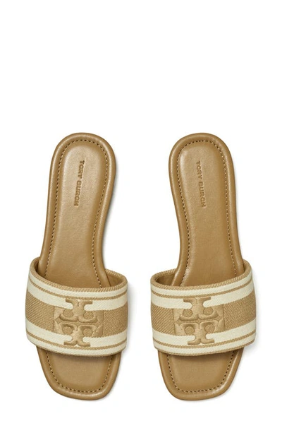 Shop Tory Burch Double T Jacquard Slide Sandal In Cammello / Ash