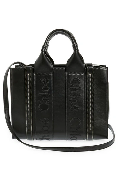 Shop Chloé Small Woody Leather Tote In Black 001