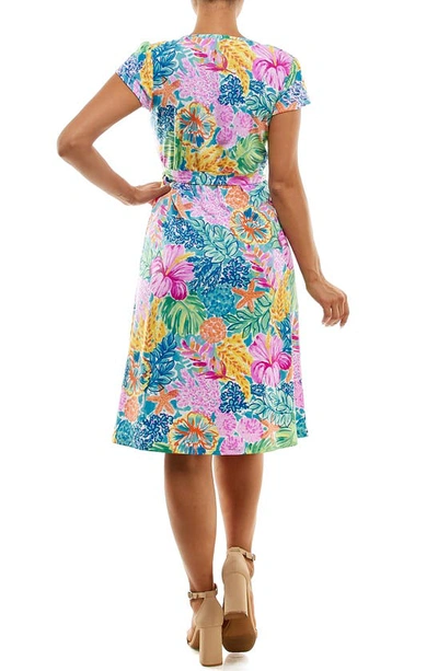 Nina Leonard Patterned Cap Sleeve Fit & Flare Dress In Rift Multi