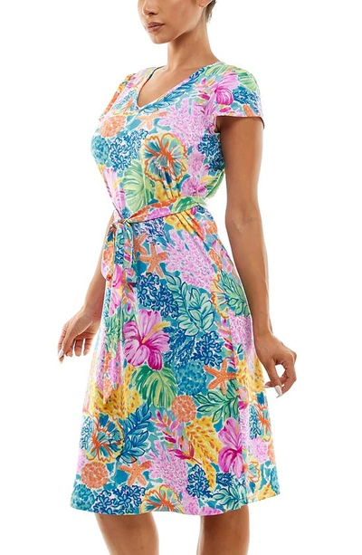 Nina Leonard Patterned Cap Sleeve Fit & Flare Dress In Rift Multi