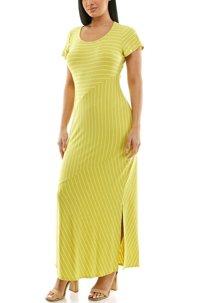Shop Nina Leonard Stripe Maxi Dress In Chartreuse/ White