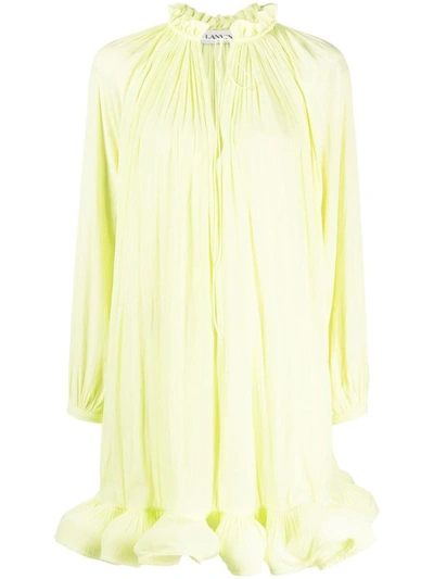 Shop Lanvin Ls Midi Dress With Ruffles Clothing In Yellow &amp; Orange