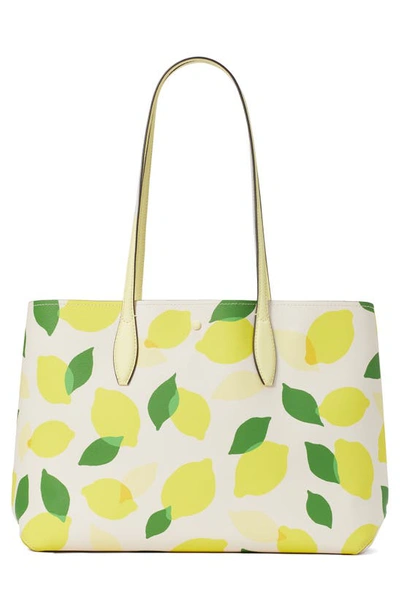 Kate Spade All Day Lemon Toss Print Tote In Parchment Multi