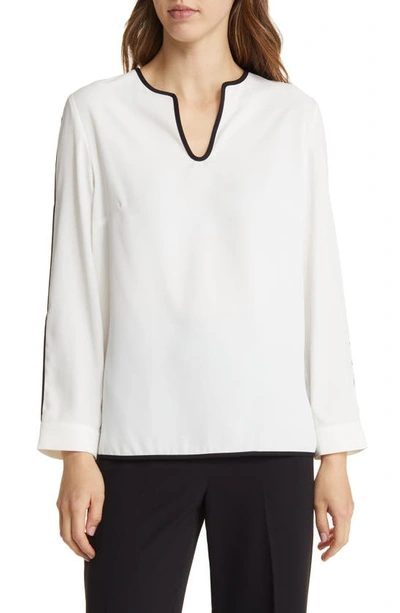 Shop Ming Wang Split Sleeve Crêpe De Chine Blouse In White/ Black