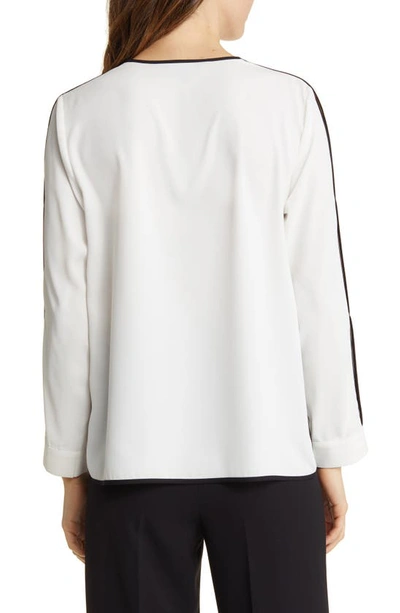 Ming Wang Split Sleeve Crêpe De Chine Blouse In White/ Black