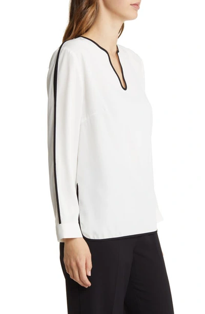 Ming Wang Split Sleeve Crêpe De Chine Blouse In White/ Black