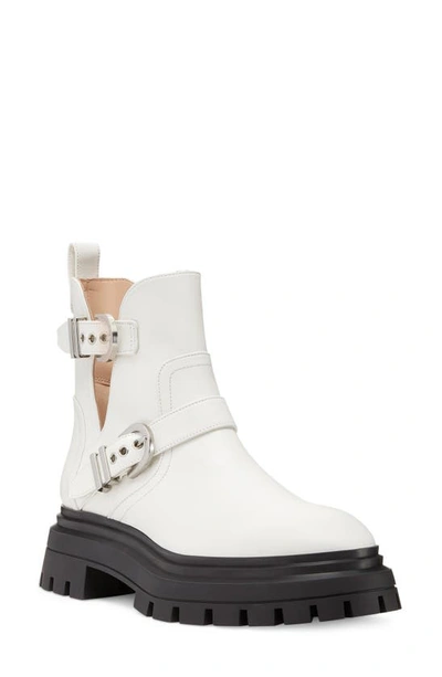 Shop Stuart Weitzman Maverick Bedford Moto Bootie In White.