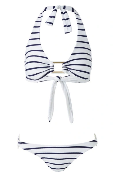 Shop Melissa Odabash Paris Bikini Bottoms In White/ Blue Stripe