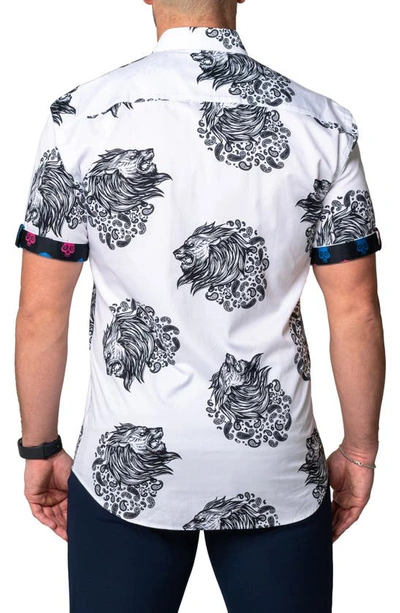 Shop Maceoo Galileo Lionpaisley White Stretch Short Sleeve Button-up Shirt