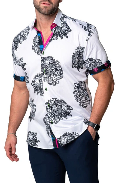 Shop Maceoo Galileo Lionpaisley White Stretch Short Sleeve Button-up Shirt