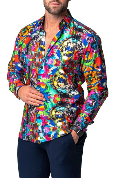 Maceoo Fibonacci Acidroar Regular Fit Button-up Shirt In Blue Multi