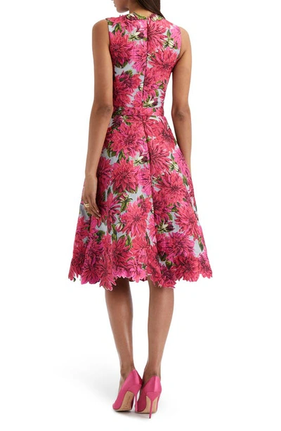 Shop Oscar De La Renta Dalia Fil Coupé Fit & Flare Dress In Fuchsia/ Blue