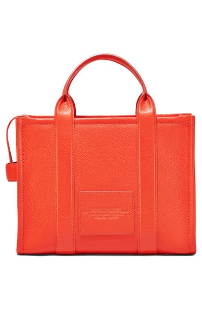 Shop Marc Jacobs The Leather Medium Tote Bag In Electric Orange