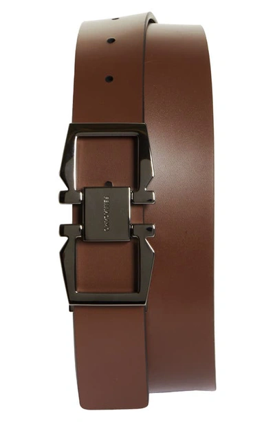 Shop Ferragamo Double Gancio Reversible Belt In Nero Cocoa Brown