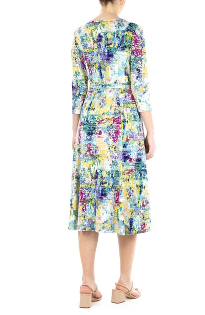 Nina Leonard Scoop Neck Jersey Midi Dress In Blue Multi