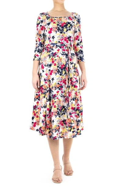 Shop Nina Leonard Scoop Neck Jersey Midi Dress In Dragon Fruit Multi