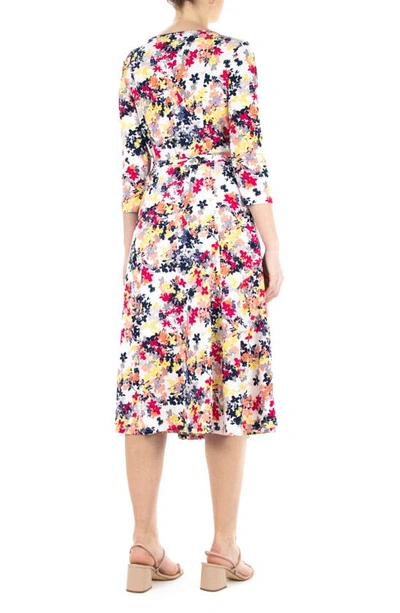Nina Leonard Scoop Neck Jersey Midi Dress In Dragon Fruit Multi