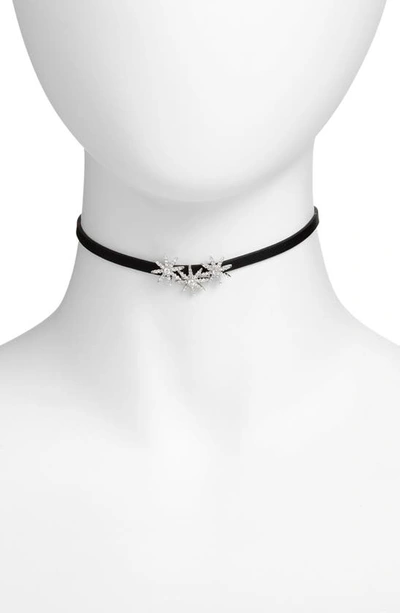 Cz By Kenneth Jay Lane Three Starburst Choker In Clear/silver