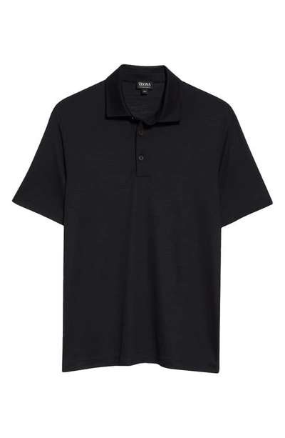 Zegna Wool Polo Shirt In Navy