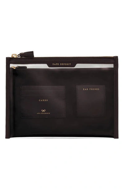 Shop Anya Hindmarch Safe Deposit Zip Pouch In Clear/ Black