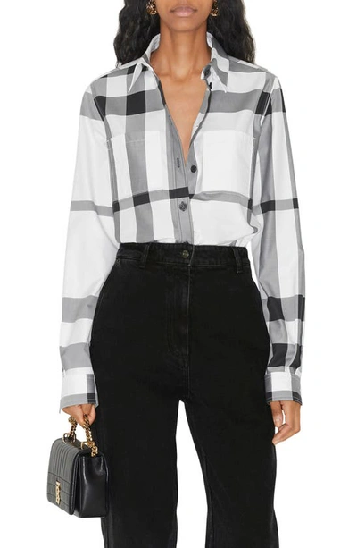 Shop Burberry Paola Check Relaxed Fit Cotton Button-up Shirt In Monochrome Ip Check