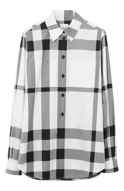 Shop Burberry Paola Check Relaxed Fit Cotton Button-up Shirt In Monochrome Ip Check
