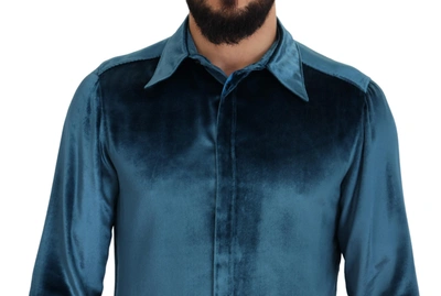 Shop Dolce & Gabbana Blue Viscose Slim Fit Casual Martini Men's Shirt