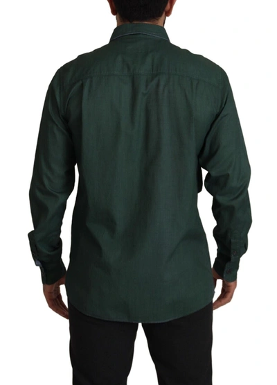 Shop Dolce & Gabbana Dark Green Button Down Long Sleeves Men's Shirt