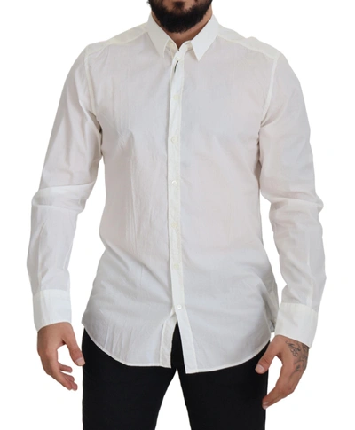 Shop Dolce & Gabbana White Cotton Slim Fit Dress Men's Shirt