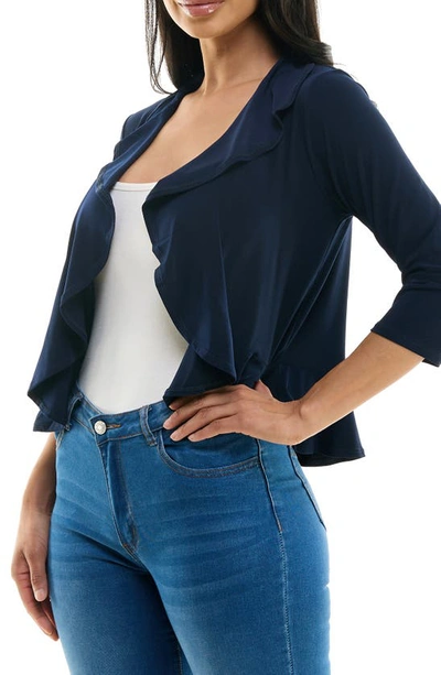 Shop Nina Leonard Ruffle Bolero In Navy