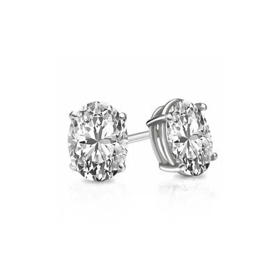 Suzy Levian Sterling Silver Oval Cut 1.50cttw Cubic Zirconia Earring Studs In White