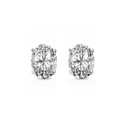Suzy Levian Sterling Silver Oval Cut 1.50cttw Cubic Zirconia Earring Studs In White