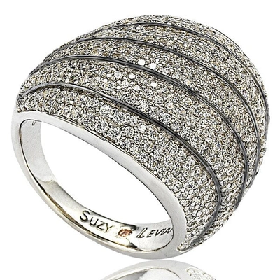 Suzy Levian Sterling Silver Cubic Zirconia Multi-level Curved Dome Ring In White
