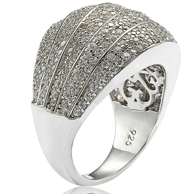 Suzy Levian Sterling Silver Cubic Zirconia Multi-level Curved Dome Ring In White