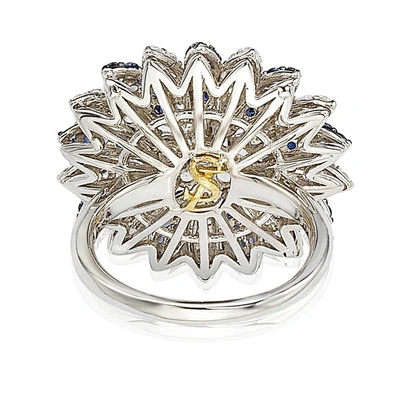 Suzy Levian Sapphire And Diamond In Sterling Silver And 18k Gold Logo Ring In Blue