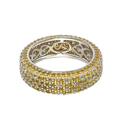 Suzy Levian Sterling Silver Yellow Sapphire And Diamond Accent Eternity Pave Ring