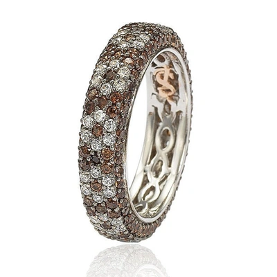 Suzy Levian Sterling Silver Cubic Zirconia Brown And White Flower Eternity Band In Brown