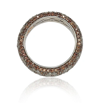 Suzy Levian Sterling Silver Cubic Zirconia Brown And White Flower Eternity Band In Brown