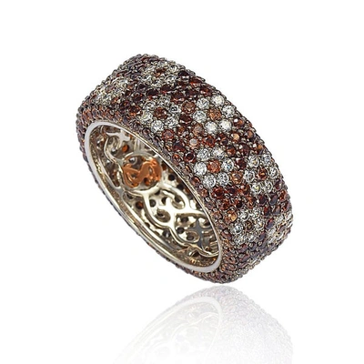 Suzy Levian Sterling Silver Cubic Zirconia Brown And White Flower Eternity Band