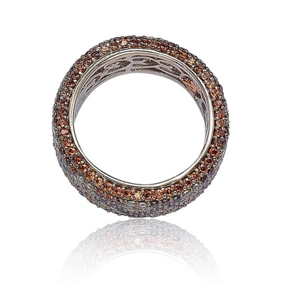 Suzy Levian Sterling Silver Cubic Zirconia Brown And White Flower Eternity Band