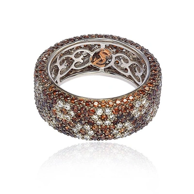 Suzy Levian Sterling Silver Cubic Zirconia Brown And White Flower Eternity Band