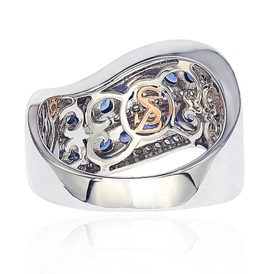 Suzy Levian Sterling Silver/ 18k Gold 2.49tcw Sapphire And Diamond Accent Wavy Ring In Blue