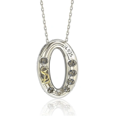 Suzy Levian Sapphire And Diamond Accent In Sterling Silver Petite Oval Pendant In Blue