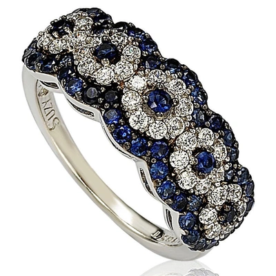 Shop Suzy Levian Gold Plated Sterling Silver 2.8ct Tgw Sapphire And .02ct Diamond Anniversary Band In Blue